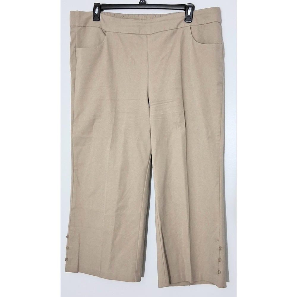 Isaac Mizrahi Live Pants Size 22W Tan 24/7 Stretch Crop Wide Leg with Buttons‎